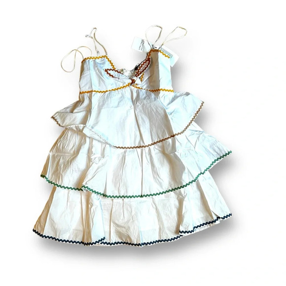 English Factory Colorblock Wave Trim 3 Tiered Dress White Ruffle NWT Size Small - Picture 10 of 12